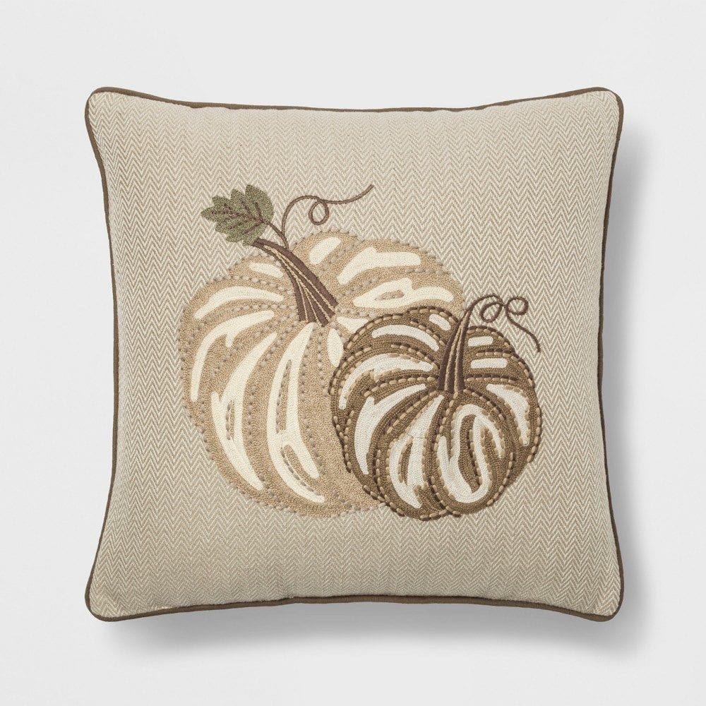 Embroidered Pumpkin Square Throw Pillow Neutral - Threshold